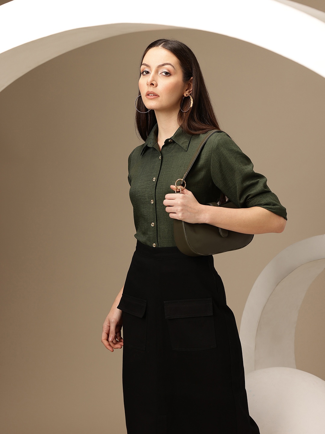 

Chemistry Women Pure Cotton Formal Shirt, Green