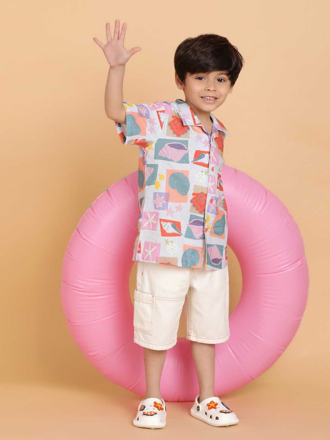 

TALES & STORIES Boys Spread Collar Floral Printed Cotton Casual Shirt, White