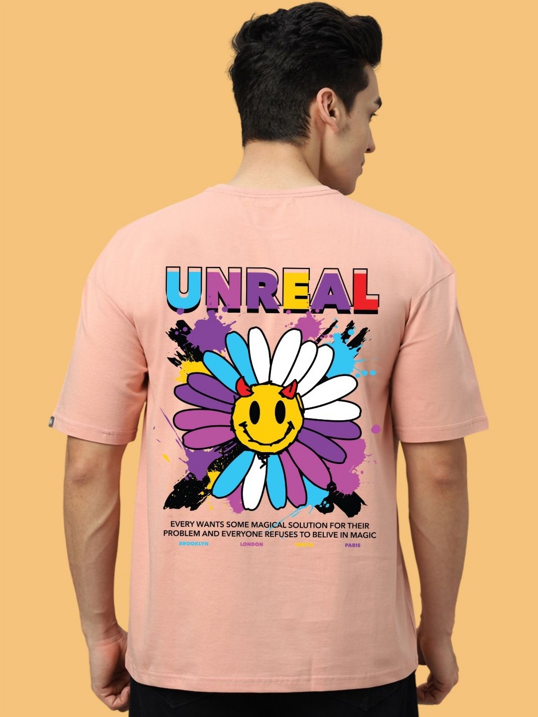 

Wear Your Opinion Men Graphic Printed Round Neck Cotton Oversized T-shirt, Peach