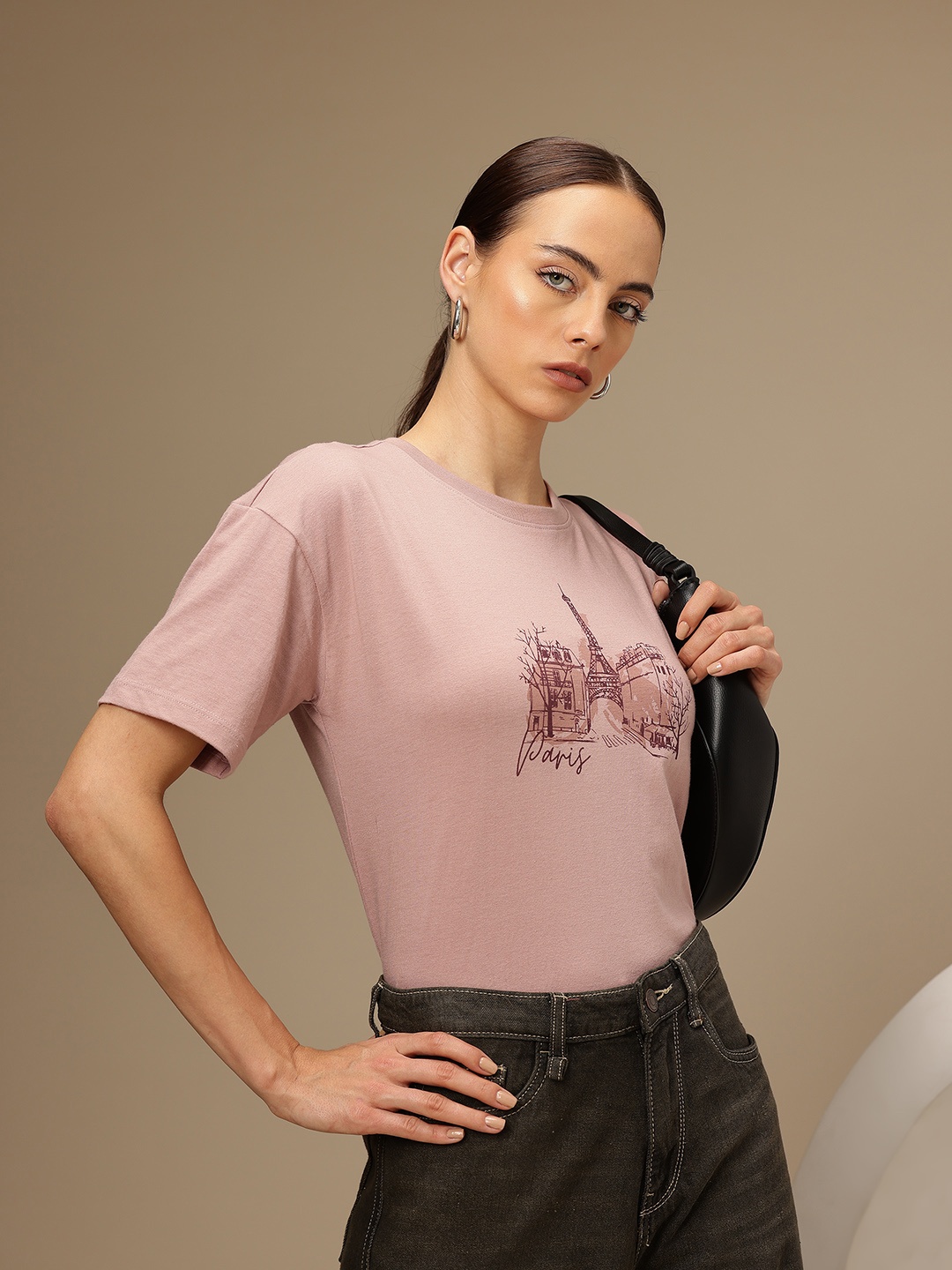 

Chemistry Graphic Printed Drop-Shoulder Sleeves T-shirt, Mauve