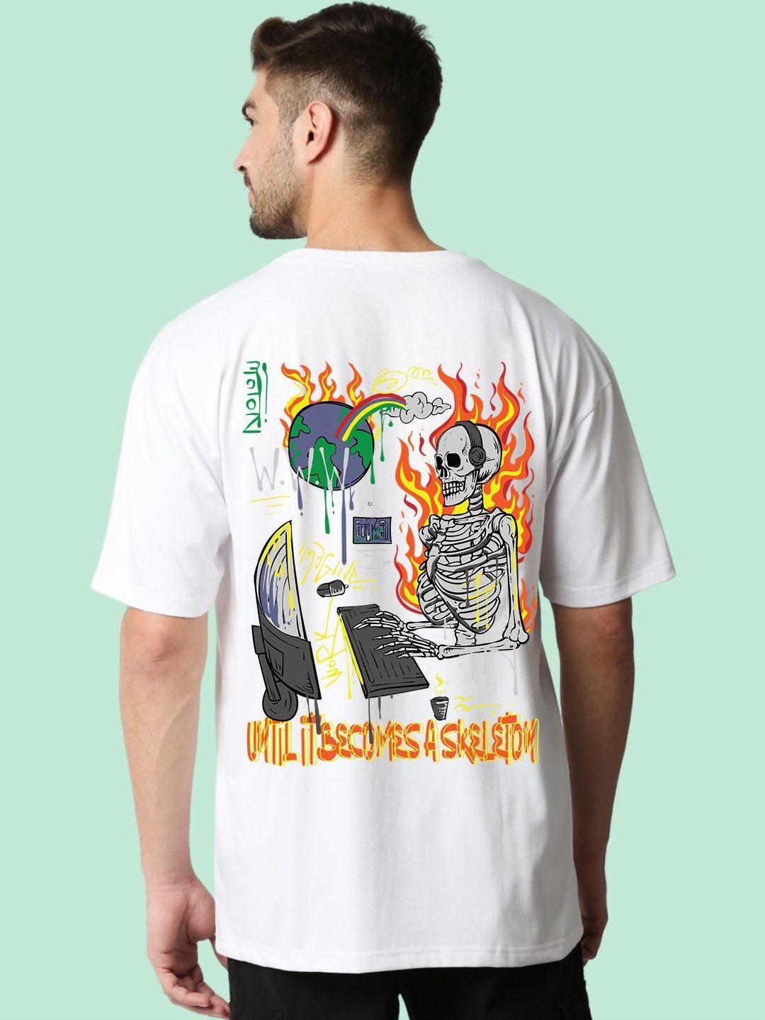 

Wear Your Opinion Men Graphic Printed Round Neck Cotton Oversized T-shirt, White