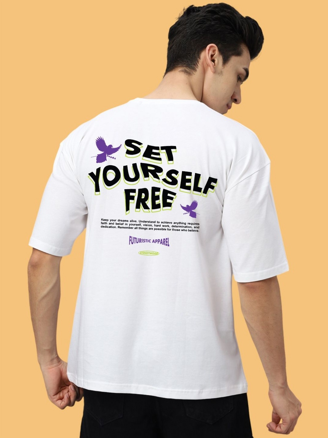 Wear Your Opinion Men Typography Printed Round Neck Cotton Oversized T-shirt, White