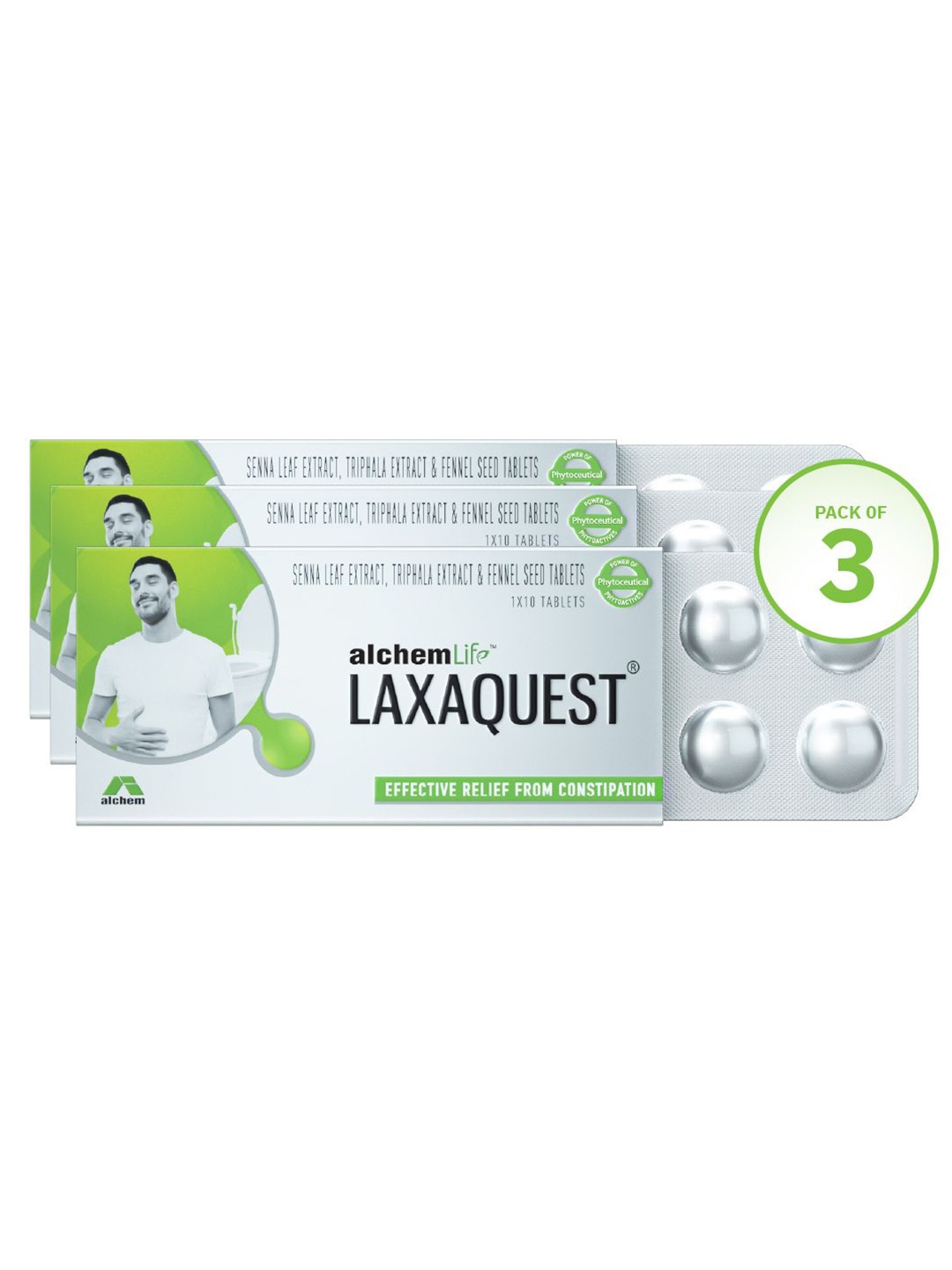 

Alchem Set Of 3 Laxaquest Tablets - 10 Tablets Each, Green
