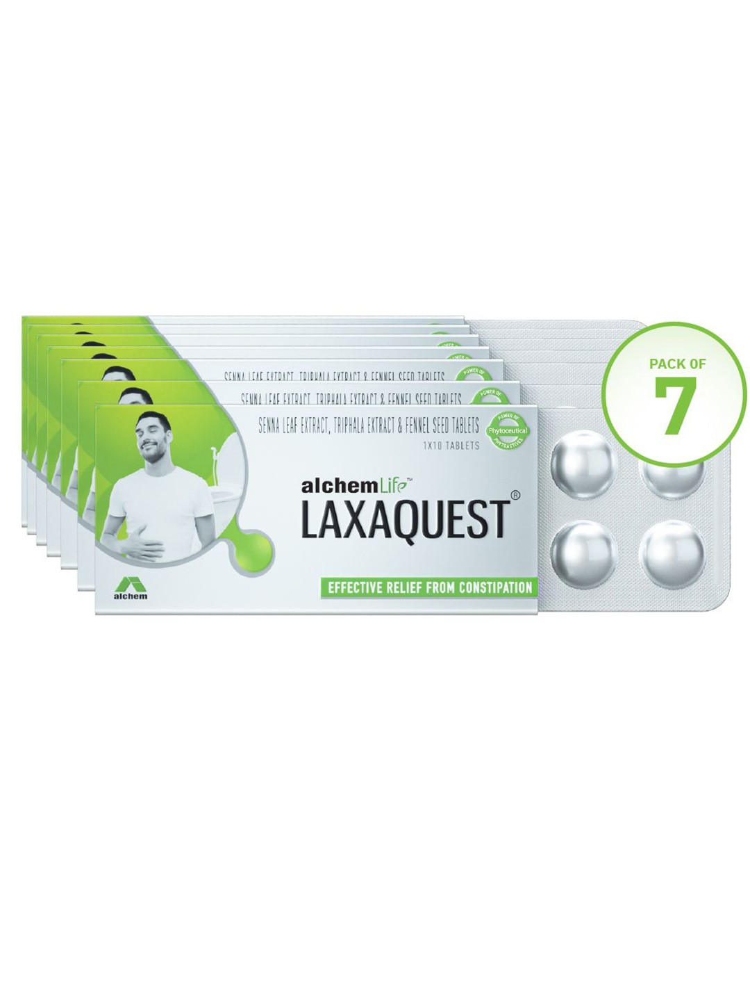 

Alchem Set Of 7 Laxaquest Tablets - 10 Tablets Each, Green