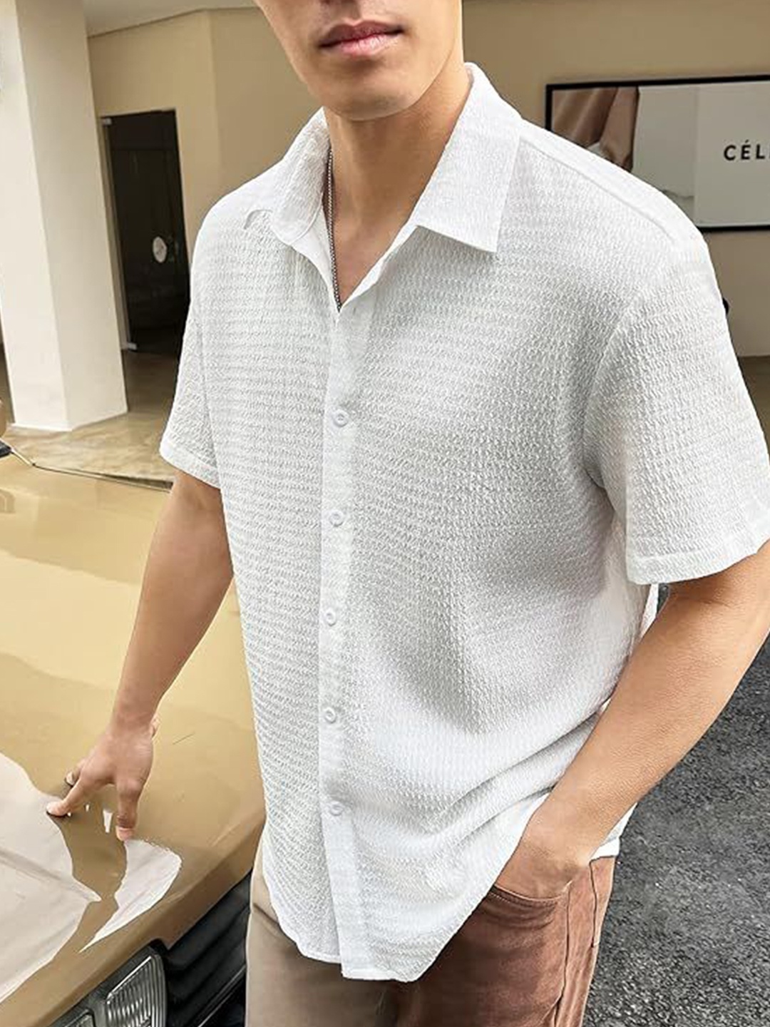 

Praizy Men Classic Opaque Casual Shirt, White
