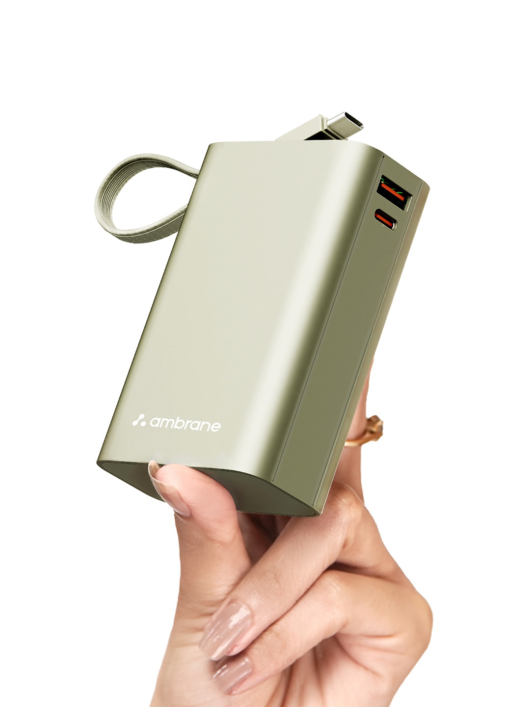 

Ambrane 20000mAh Compact + Cable 22.5W iPhone & Android Power Bank, Metallic