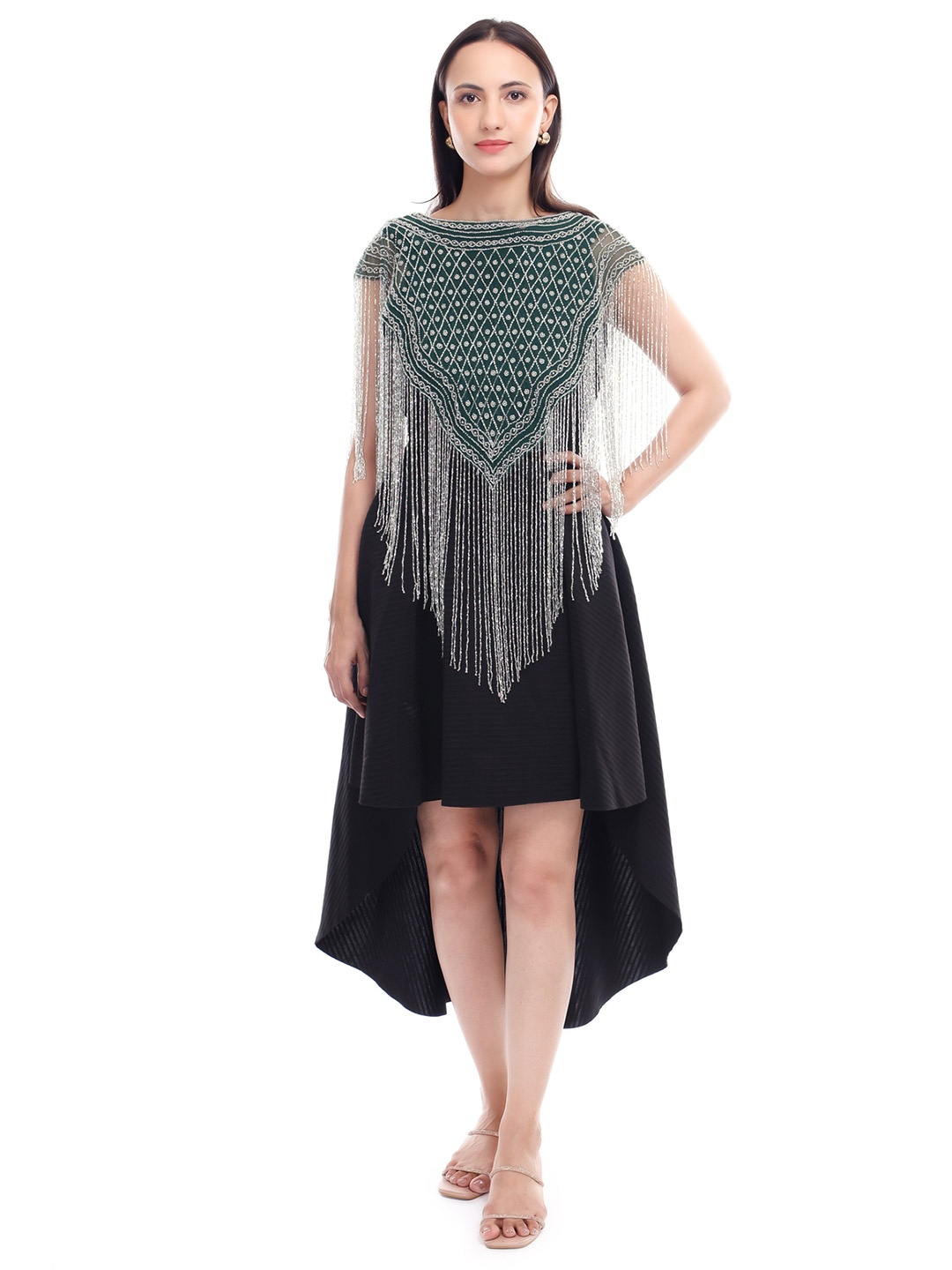 

JAITRA APPARELS Embellished Net Longline Top, Green