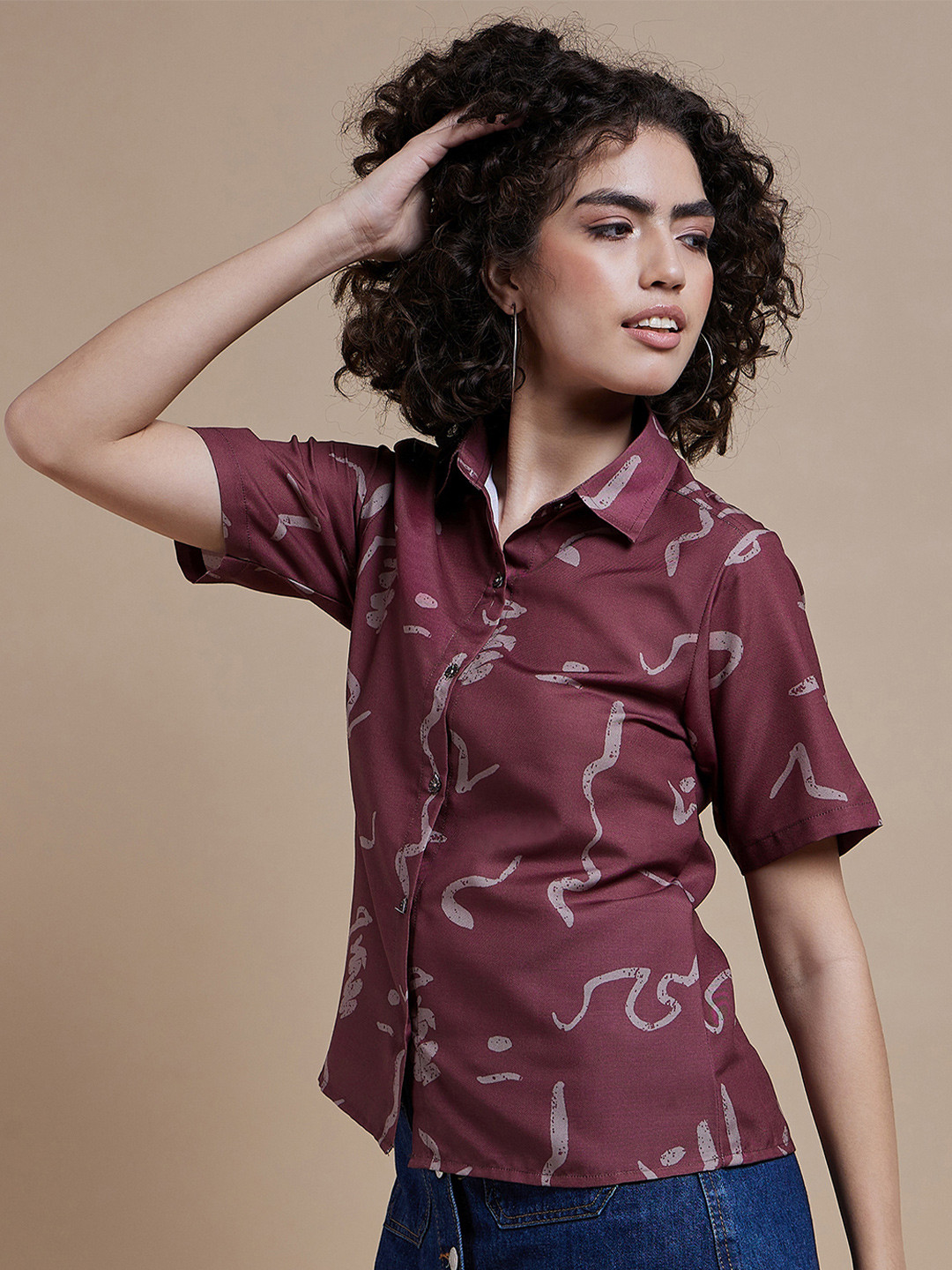 

CORSICA Women Comfort Fit Spread Collar Abstract Printed Casual Shirt, Maroon