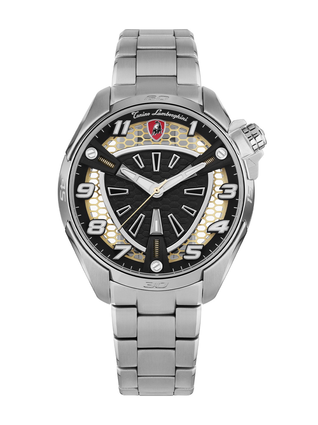 

Tonino Lamborghini Shock Abs Men Textured Dial & Reset Time Analogue Watch TLABSRG-SS-B, Black