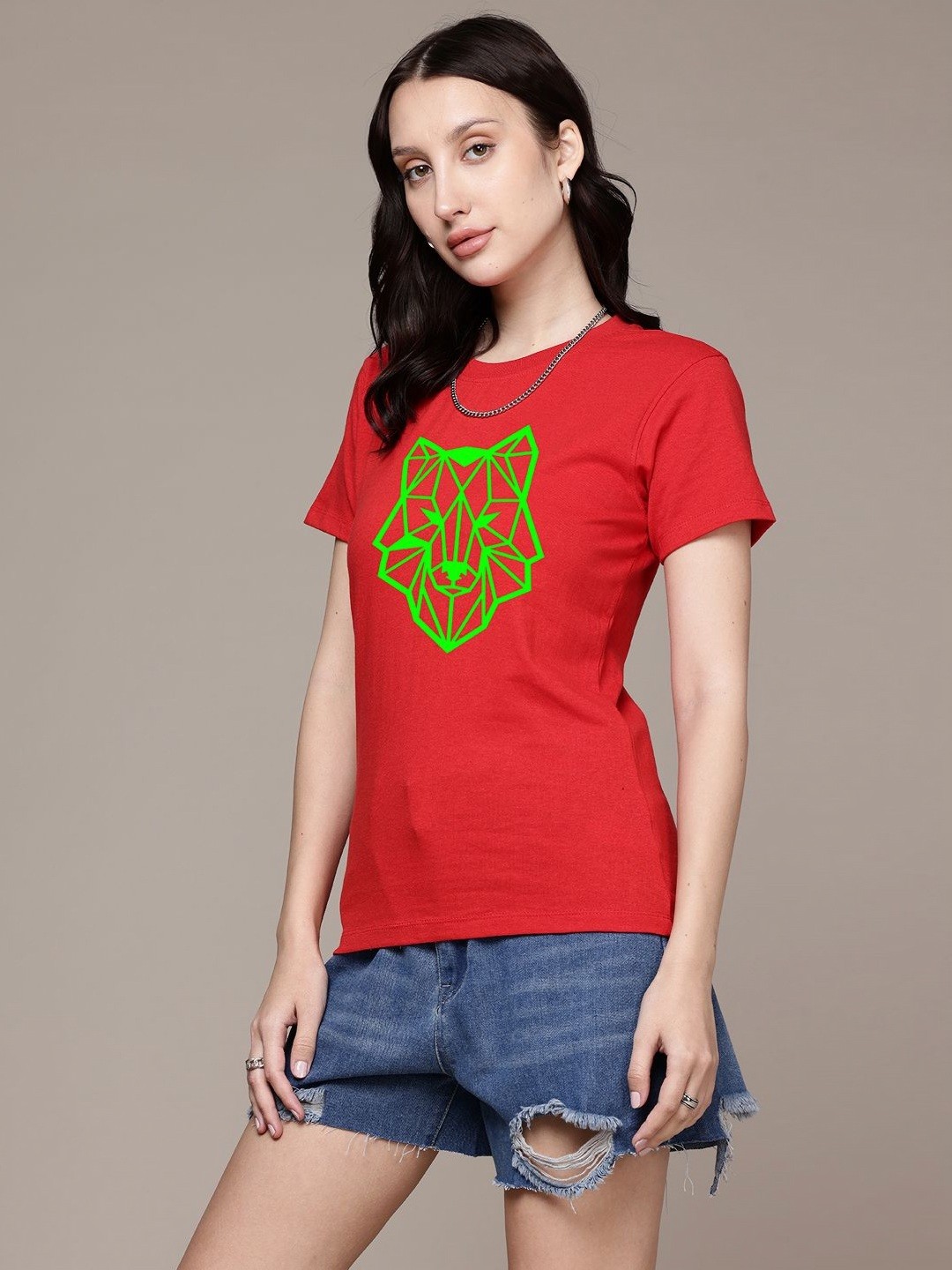 

Moda Rapido Women Graphic Printed Round Neck Regular Fit Cotton T-shirt, Red