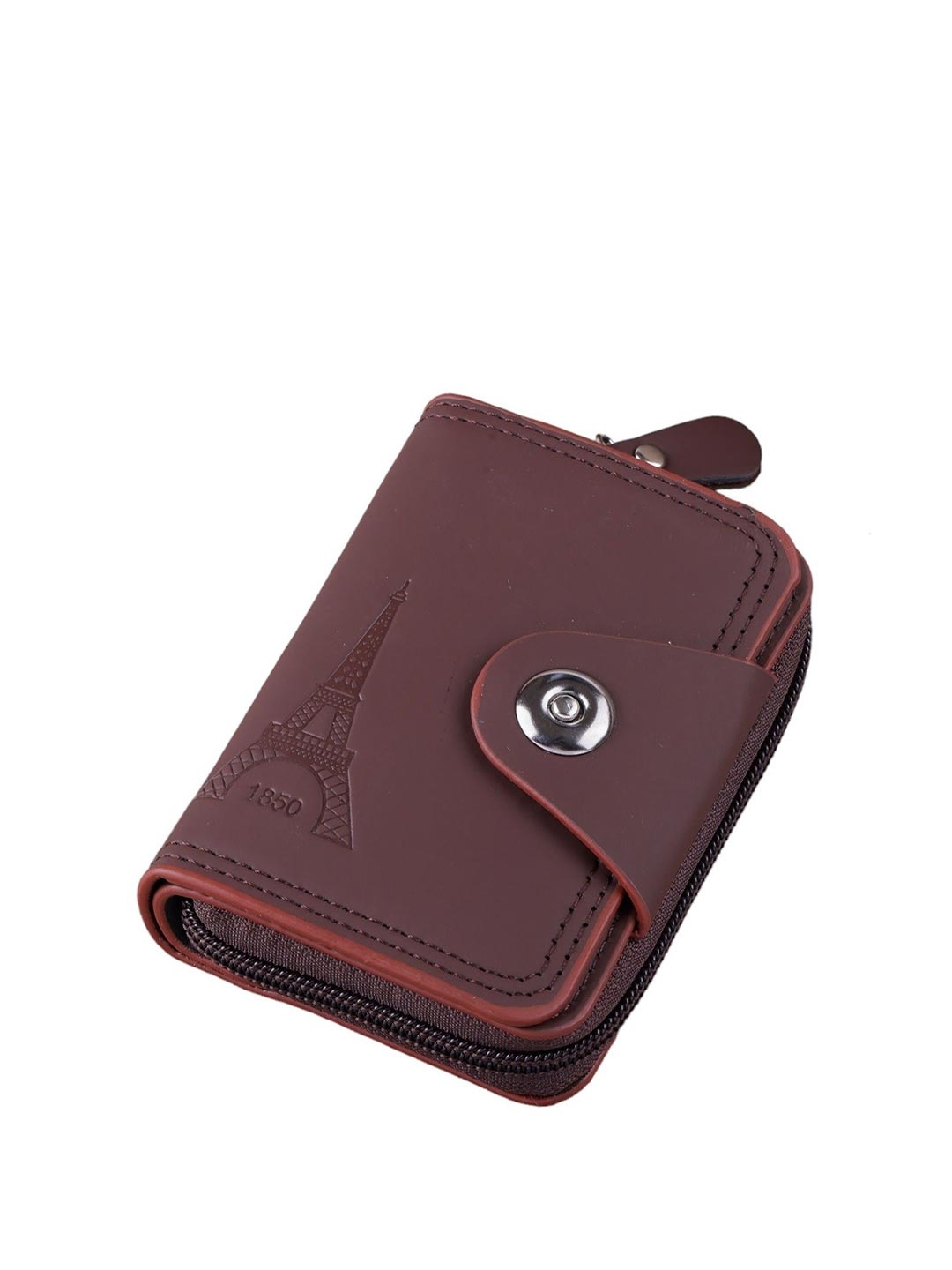 

WATCHSTAR Men Zip Detail Leather Card Holder, Brown