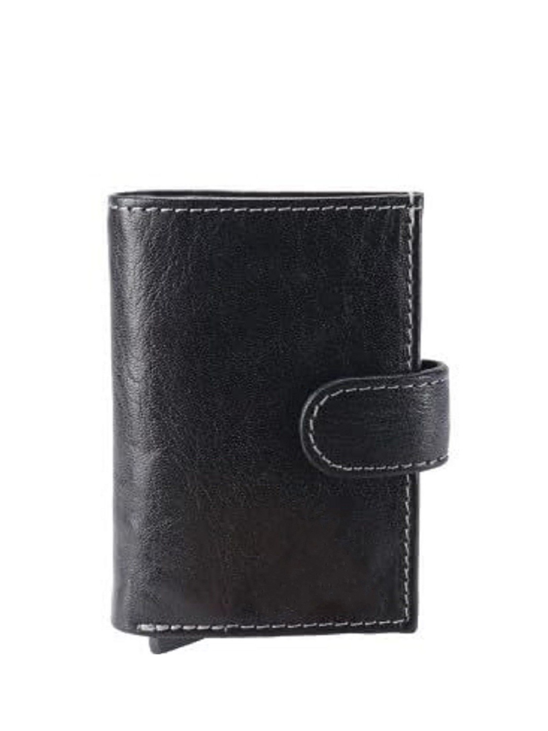 

WATCHSTAR Men Zip Detail Leather Card Holder, Black
