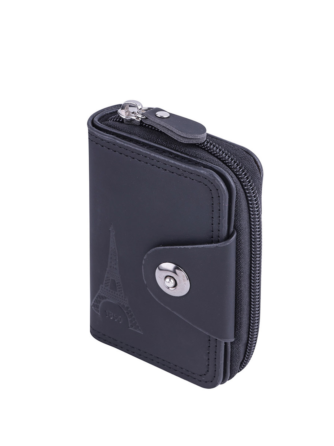 

WATCHSTAR Men Zip Detail Leather Card Holder, Black