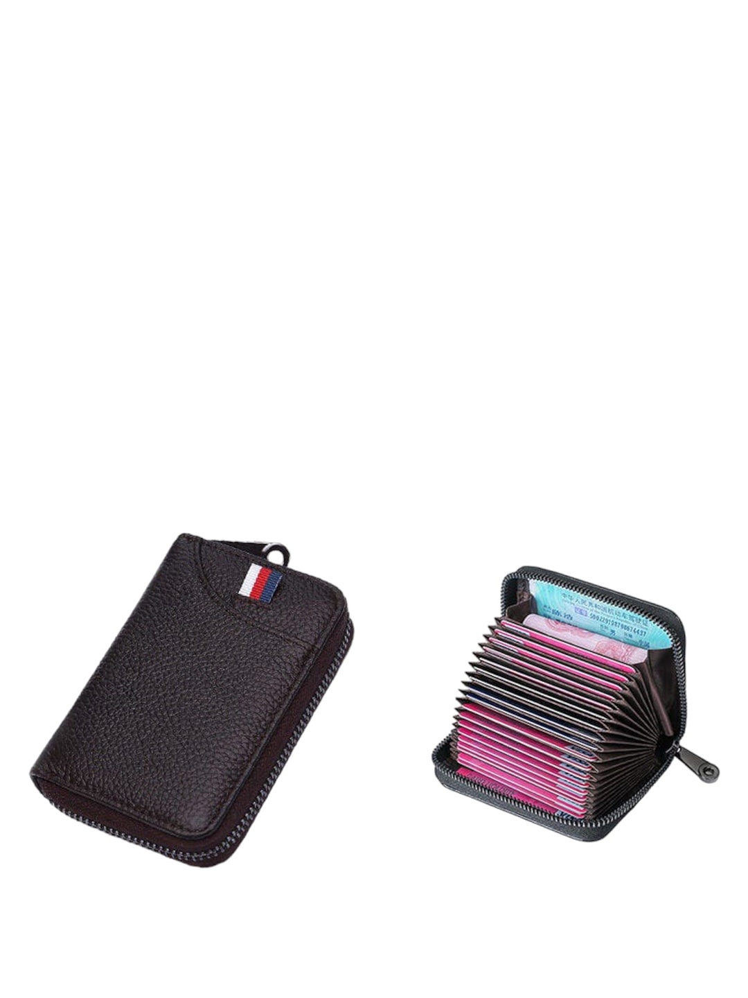 

WATCHSTAR Men Zip Detail Leather Card Holder, Brown