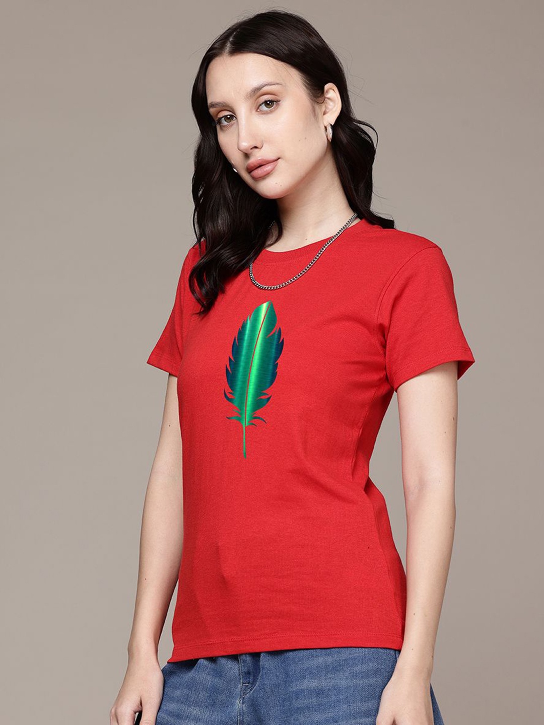

Moda Rapido Women Graphic Printed Round Neck Regular Fit Cotton T-shirt, Red