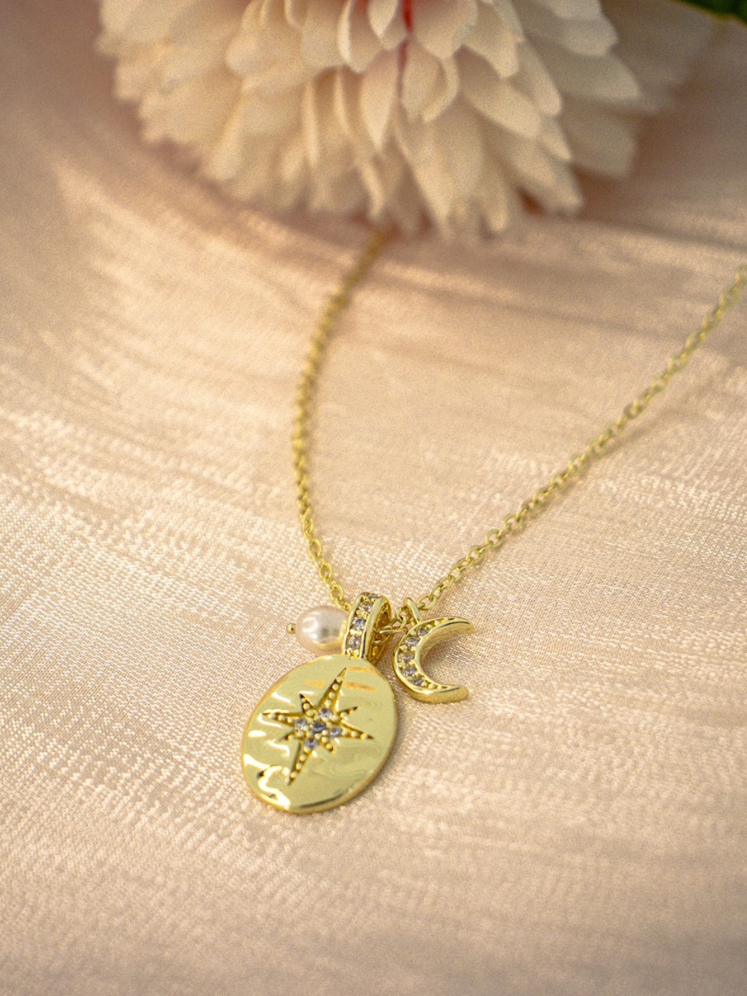 

AQUASTREET 14K Gold-Plated Antitarnish Star & Moon Pendant Necklace