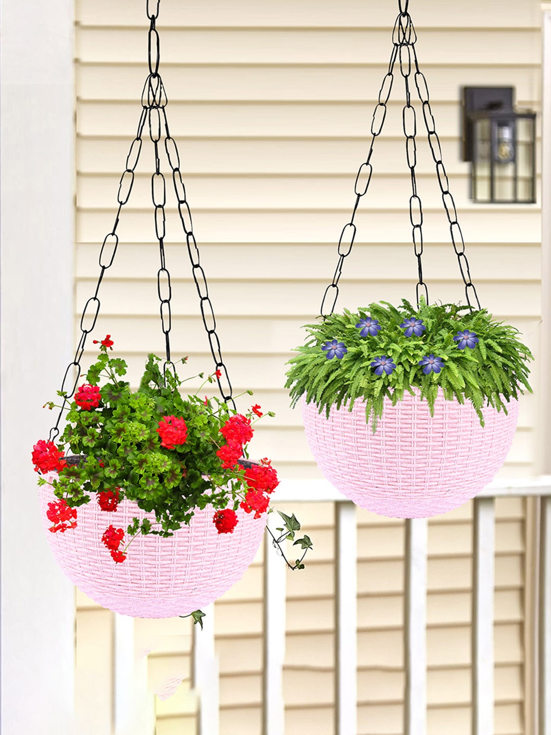 

Kuber Industries Pink 2 Pieces Textured Round Marble Euro Hanging Planters