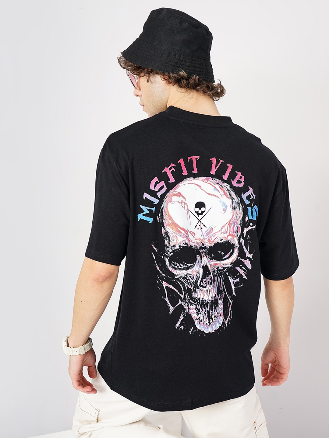 

Genoa Men Graphic Printed Round Neck Cotton Oversized T-shirt, Black