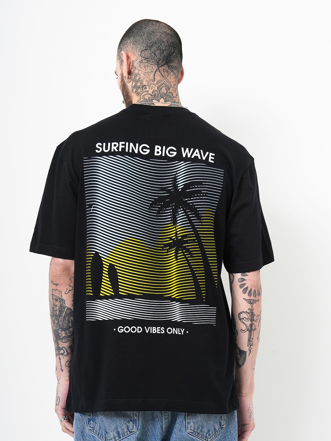 

Genoa Men Graphic Printed Round Neck Cotton Oversized T-shirt, Black
