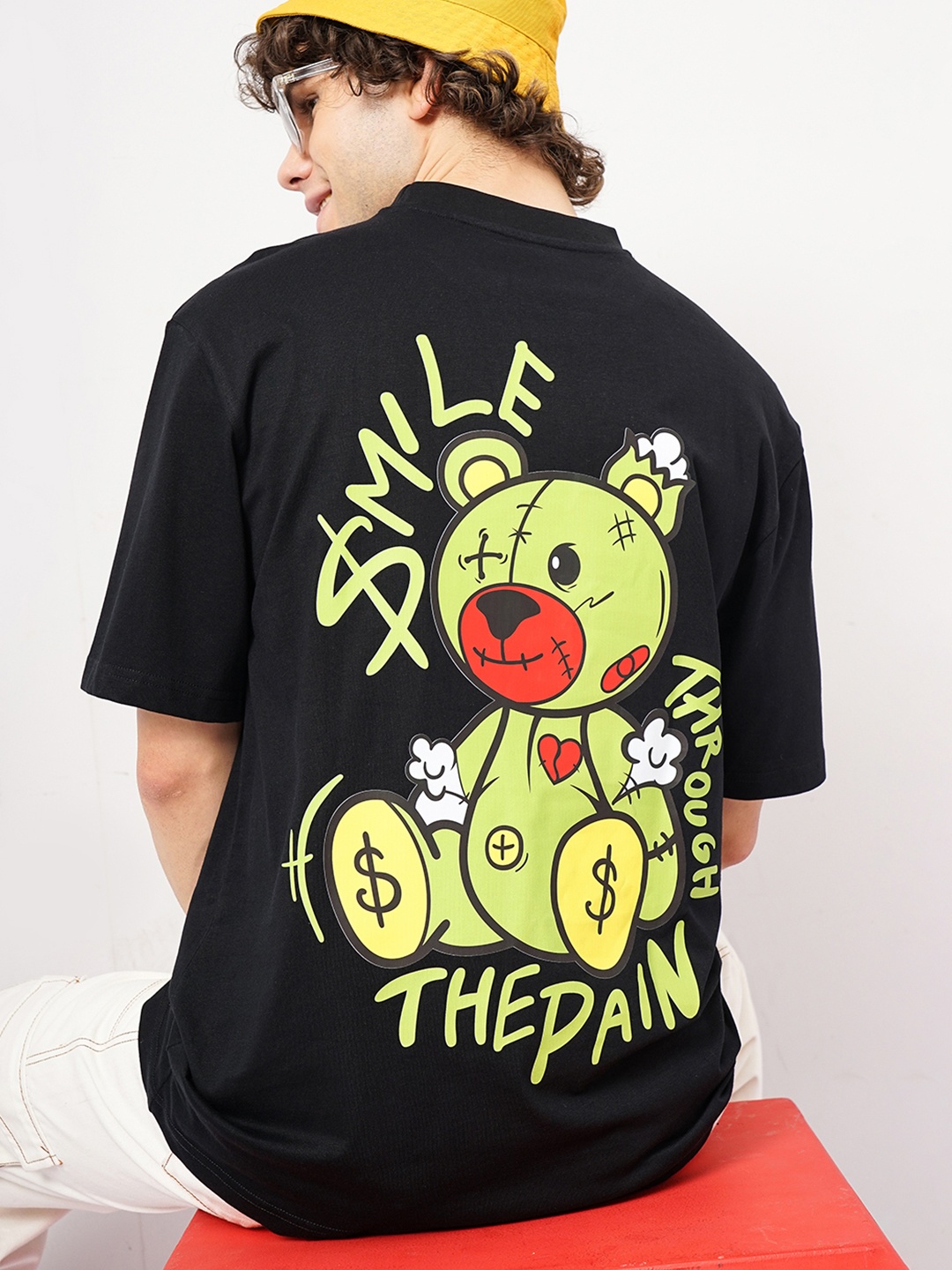 

Genoa Men Graphic Printed Round Neck Cotton Oversized T-shirt, Black