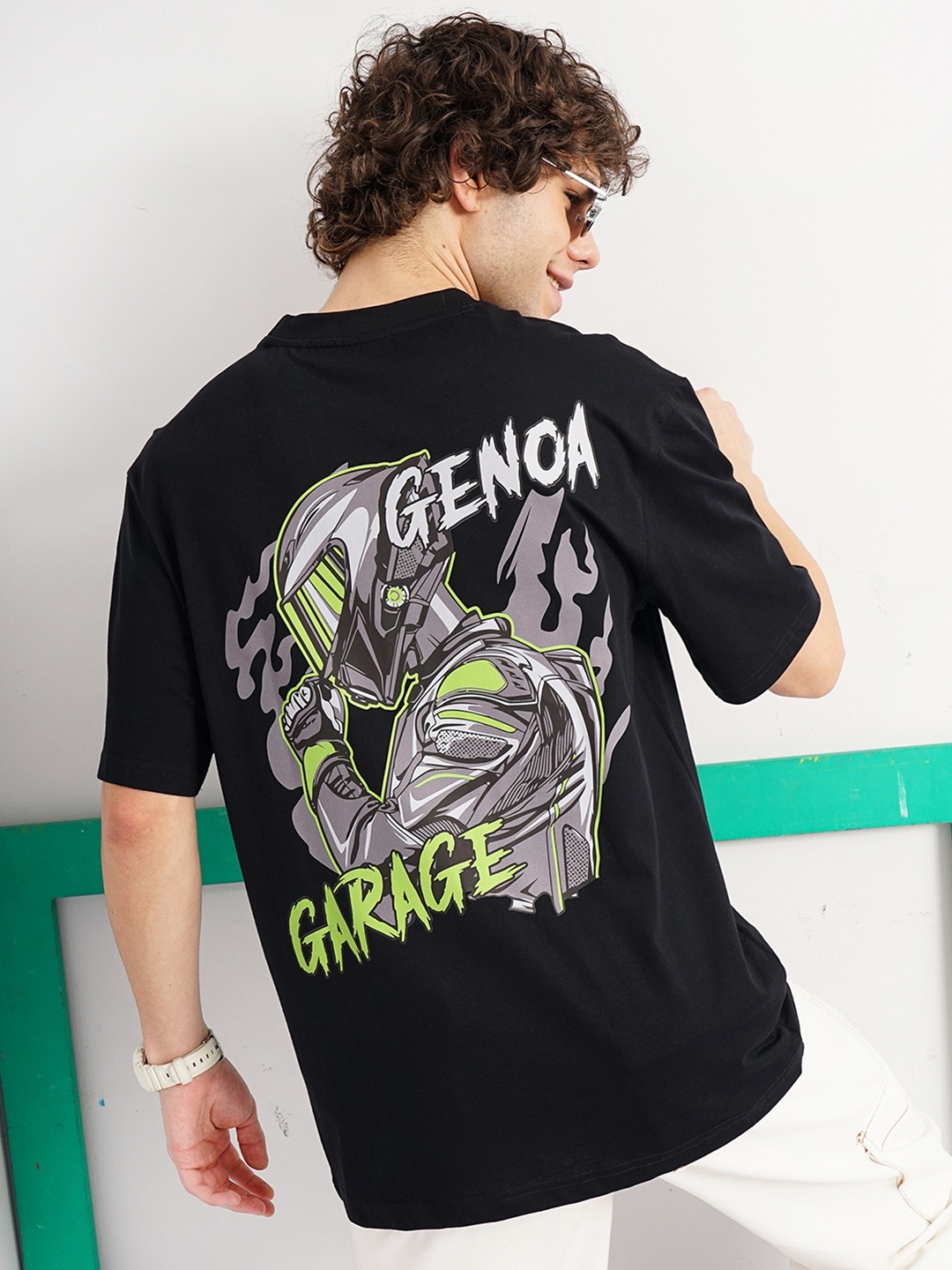 

Genoa Men Graphic Printed Round Neck Cotton T-shirt, Black