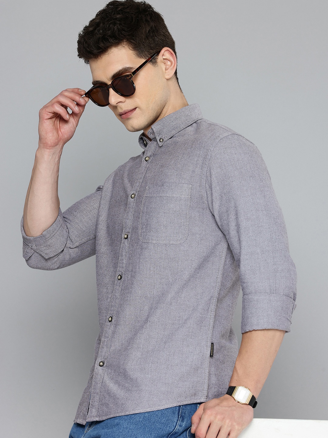 

Flying Machine Slim Fit Opaque Pure Cotton Casual Shirt, Grey