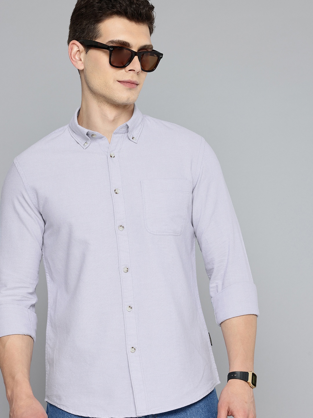 

Flying Machine Slim Fit Opaque Pure Cotton Casual Shirt, Grey