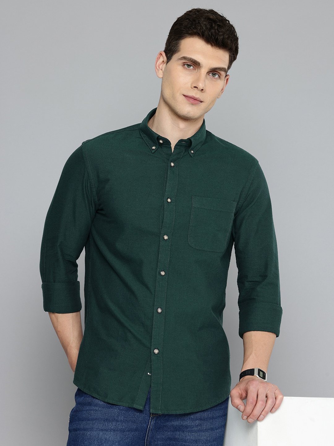

Flying Machine Slim Fit Opaque Casual Shirt, Green
