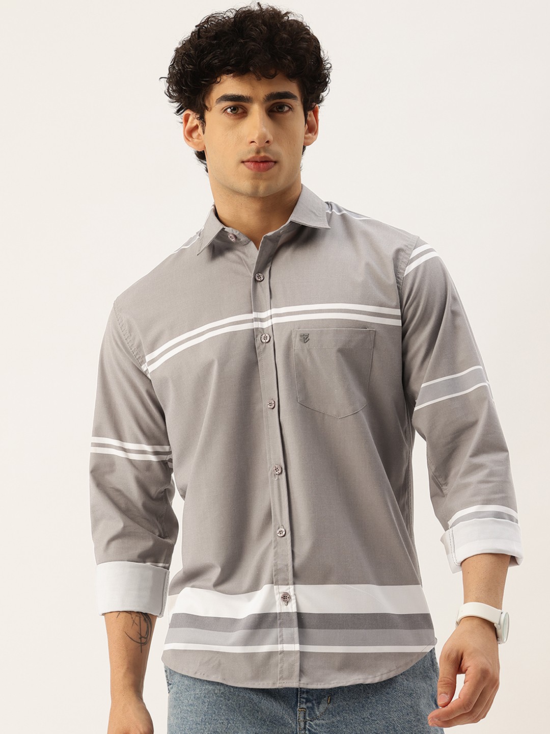

FIFTY TWO Comfort Striped Casual Shirt, Grey