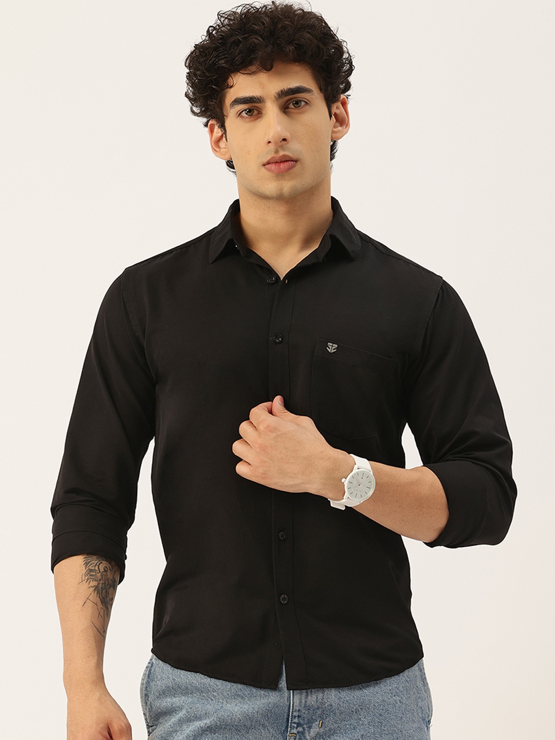 

FIFTY TWO Men Comfort Opaque Casual Shirt, Black