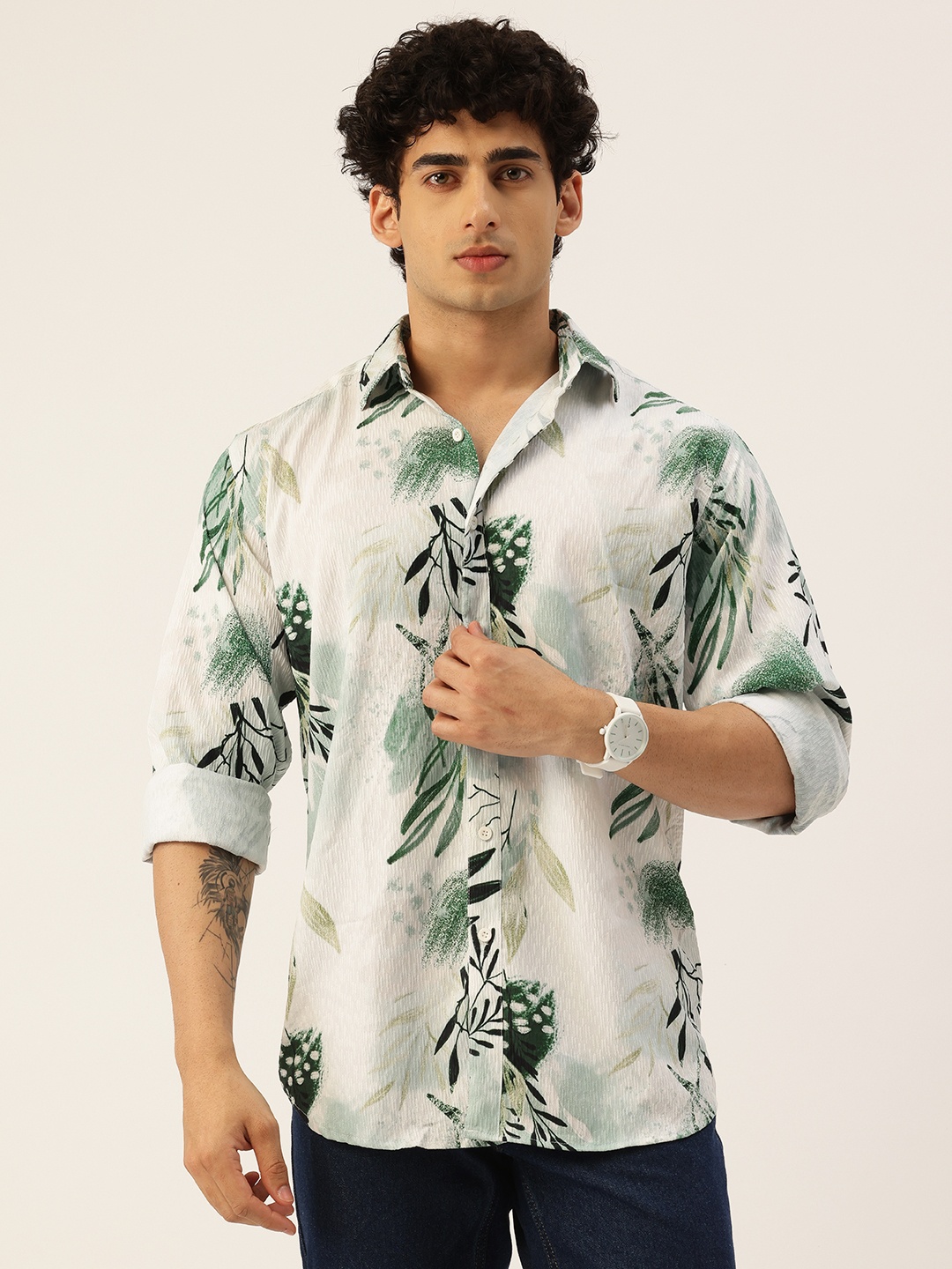 

FIFTY TWO Floral Printed Comfort Casual Shirt, White
