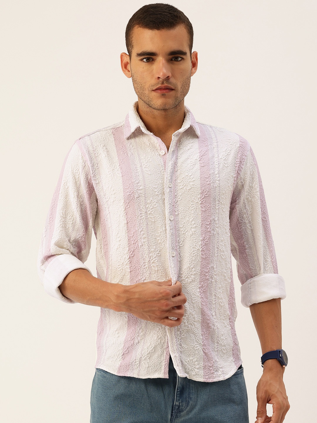 

FIFTY TWO Multi Striped Comfort Casual Shirt, White