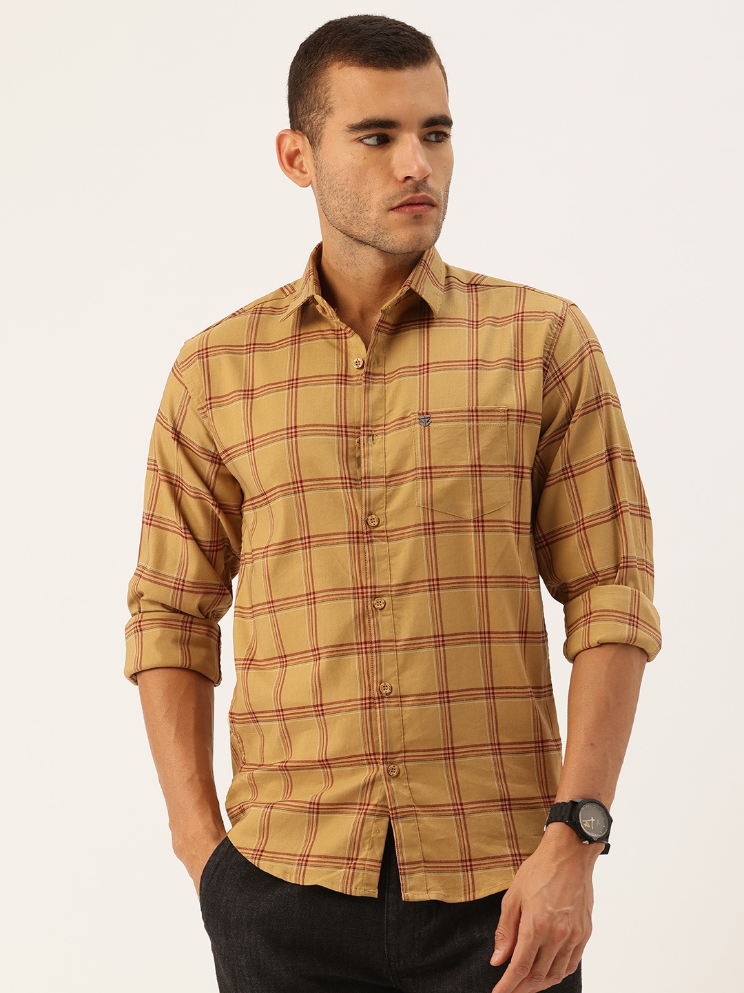 

FIFTY TWO Tartan Checked Comfort Casual Shirt, Brown