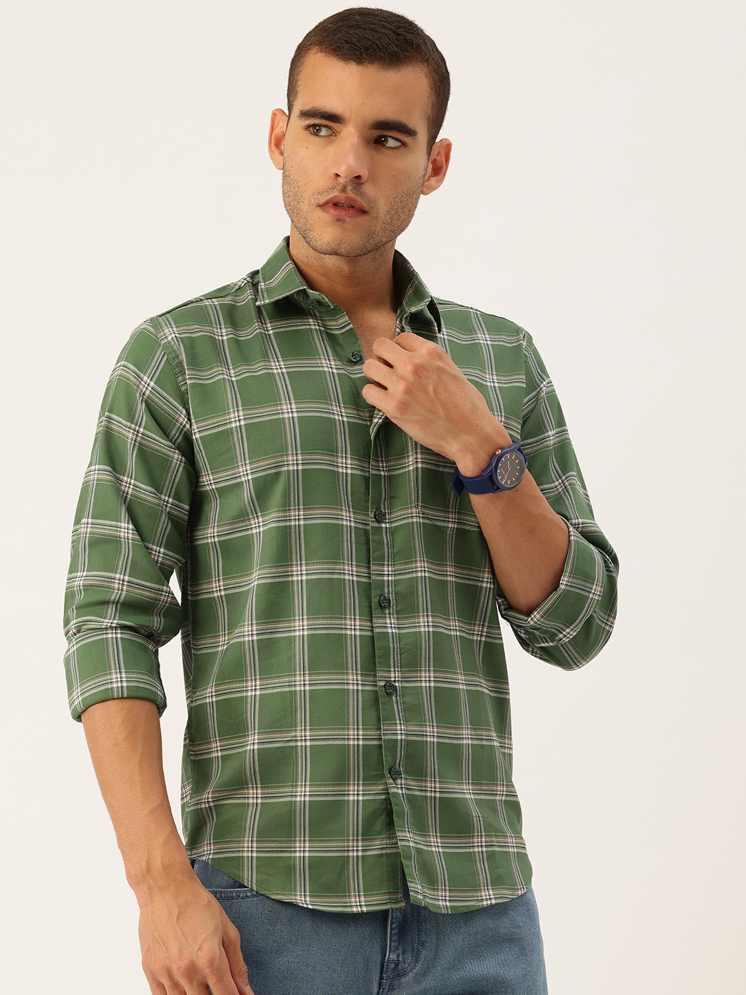 

FIFTY TWO Tartan Checked Comfort Casual Shirt, Green