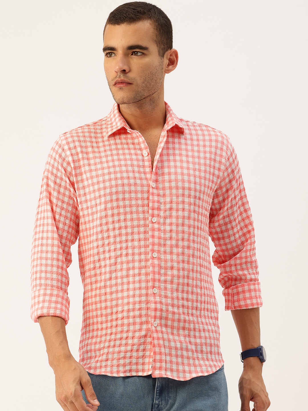 

FIFTY TWO Checked Comfort Casual Shirt, Pink