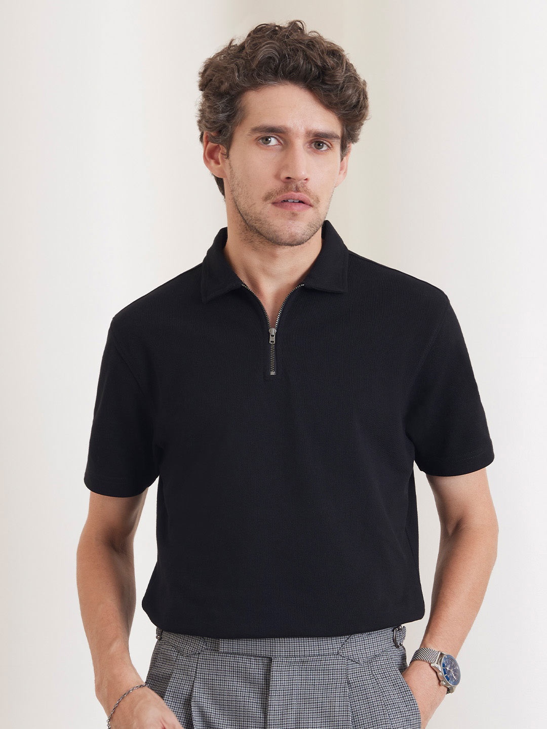 

Bombay Shirt Company Men Solid Polo Collar Cotton T-shirt, Black