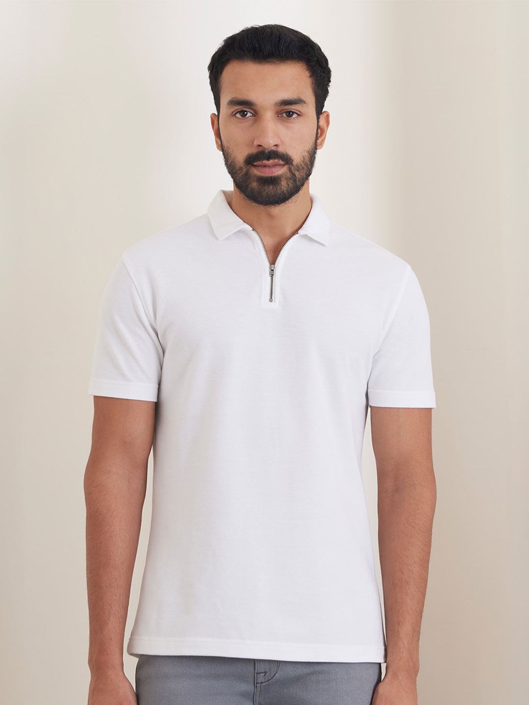 

Bombay Shirt Company Men Solid Polo Collar Cotton T-shirt, White
