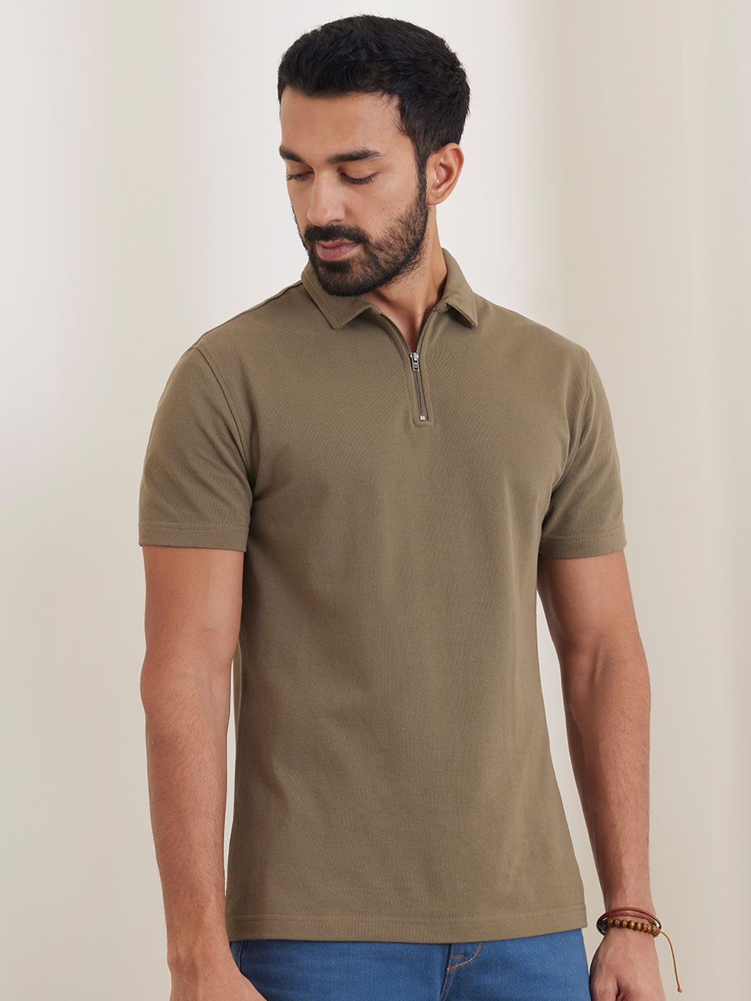 

Bombay Shirt Company Men Solid Polo Collar Cotton T-shirt, Olive