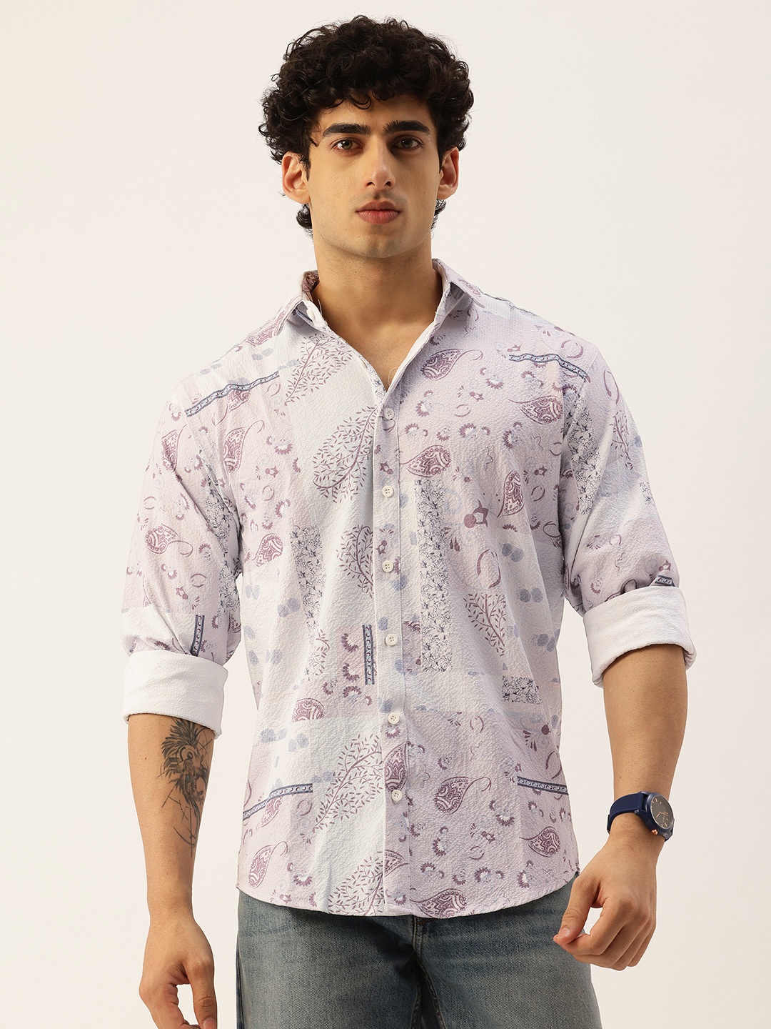 

FIFTY TWO Comfort Floral Printed Casual Shirt, White