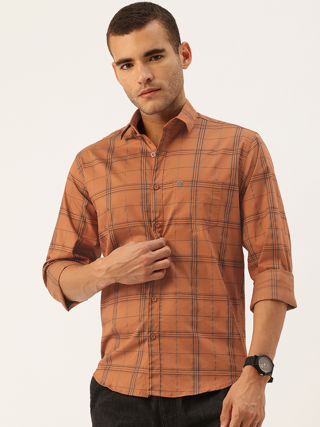 

FIFTY TWO Men Checked Casual Shirt, Brown