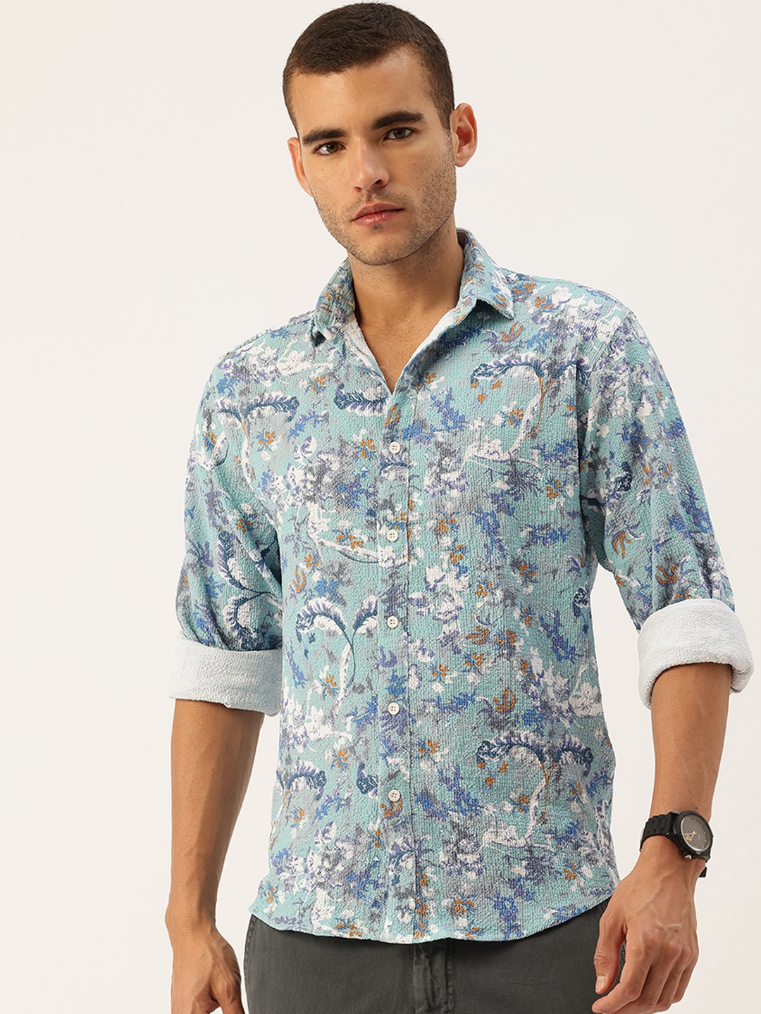 

FIFTY TWO Men Floral Printed Casual Shirt, Blue