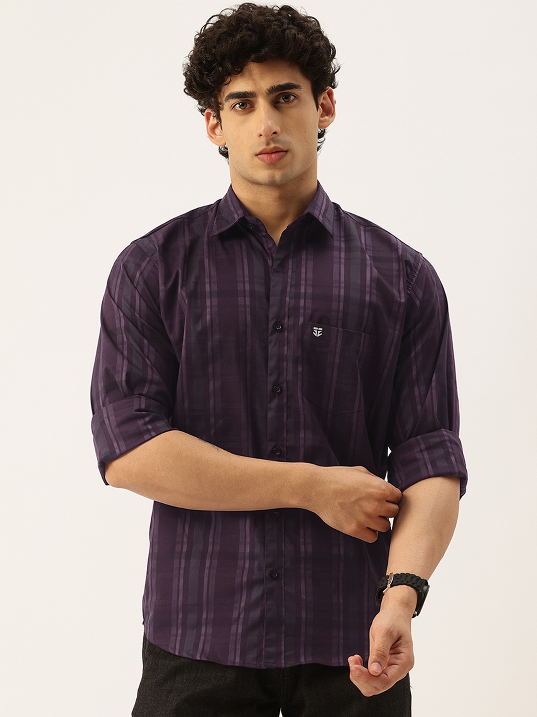 

FIFTY TWO Tartan Checked Comfort Casual Shirt, Burgundy