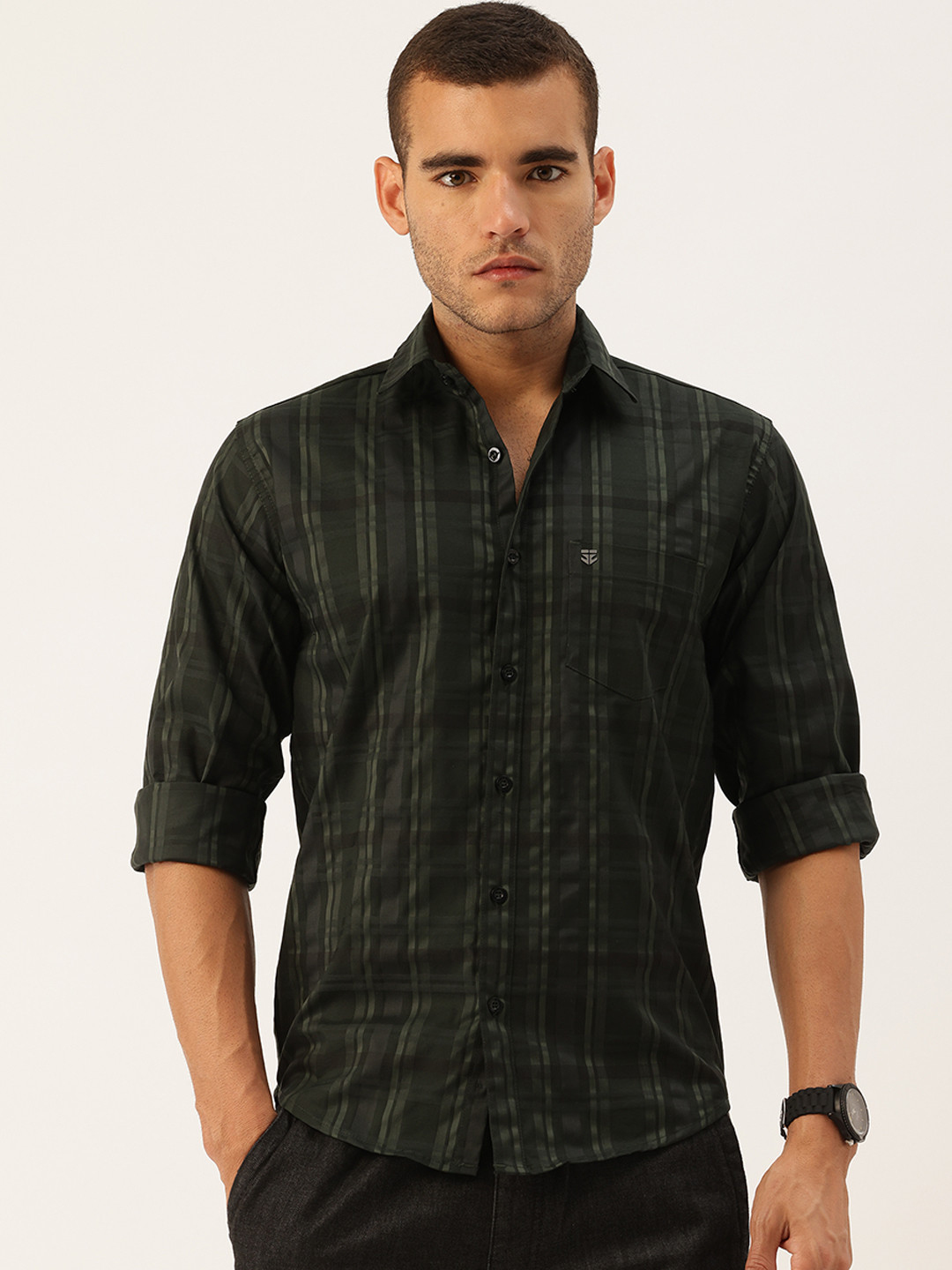 

FIFTY TWO Tartan Checked Comfort Casual Shirt, Olive