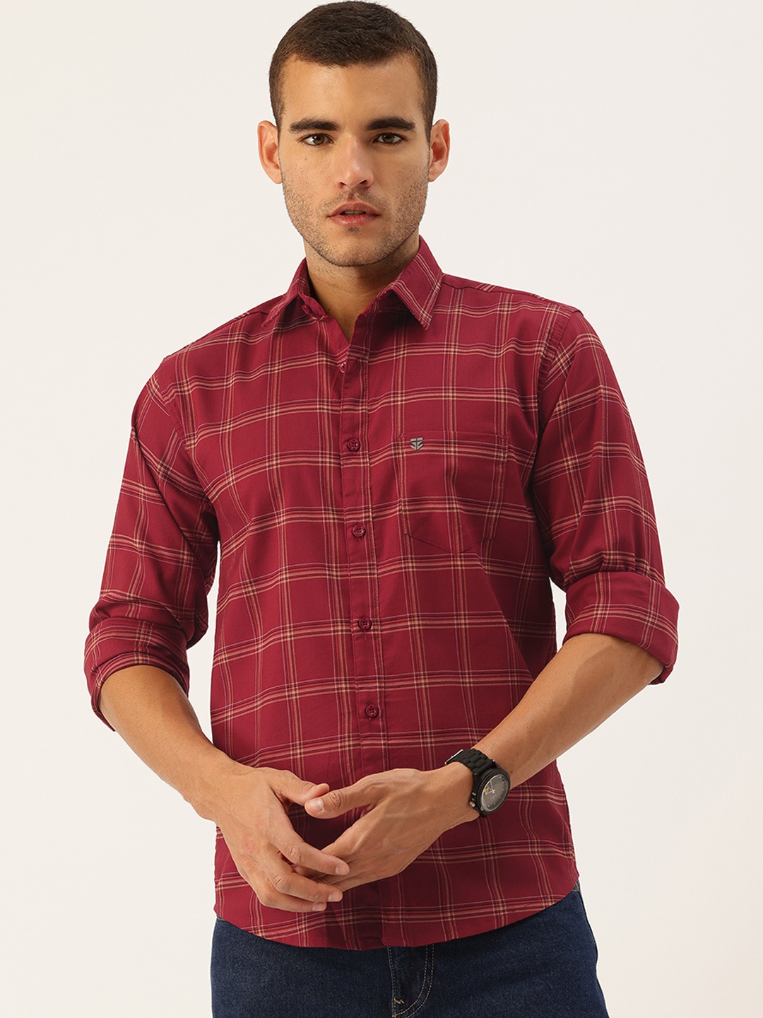 

FIFTY TWO Tartan Checked Comfort Casual Shirt, Maroon