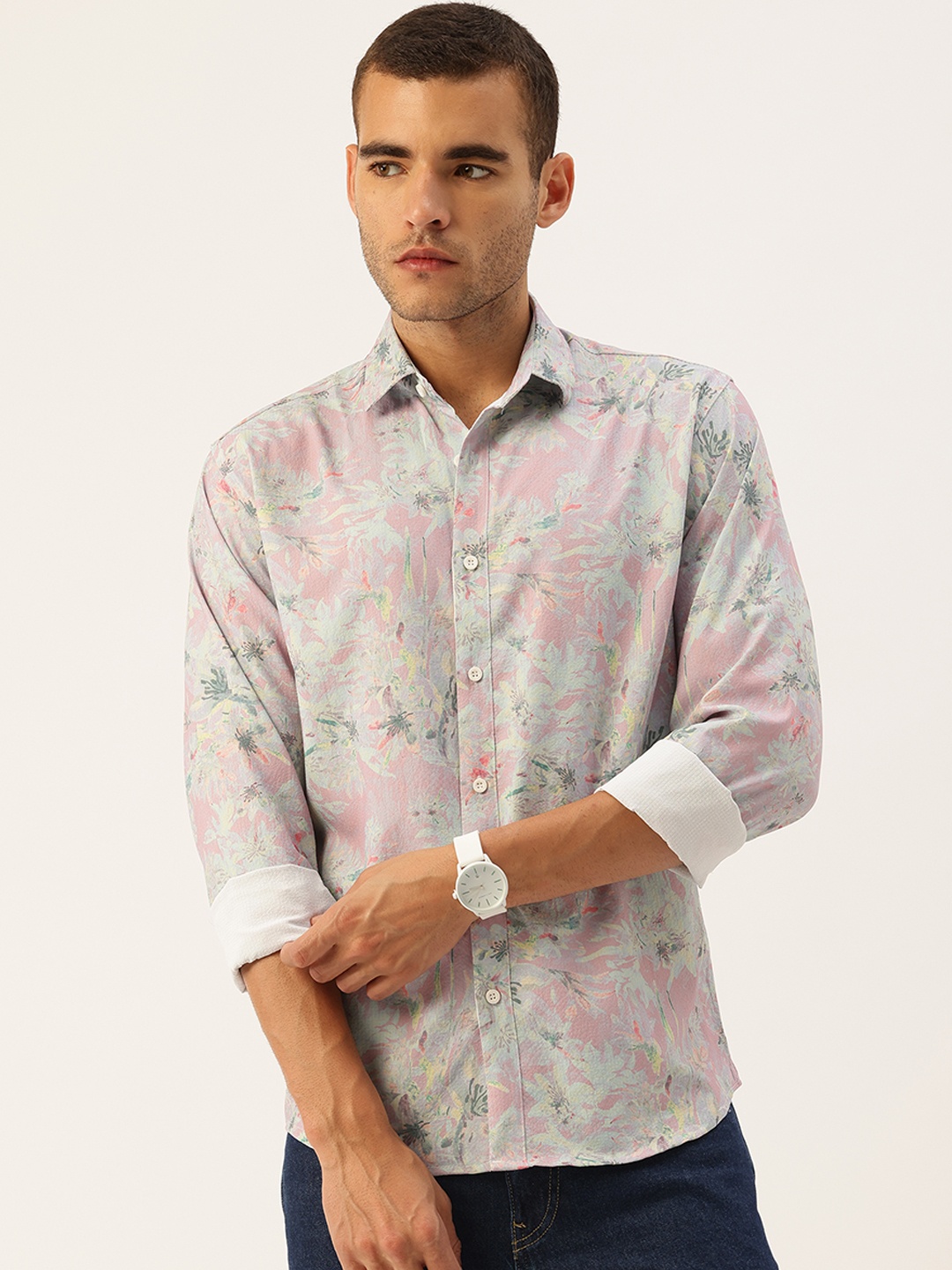 

FIFTY TWO Floral Printed Comfort Casual Shirt, Pink