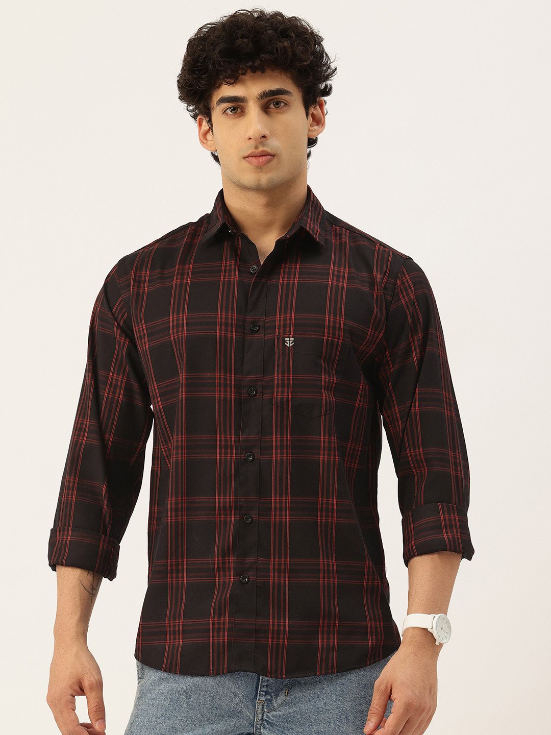 

FIFTY TWO Checked Comfort Fit Shirt, Black