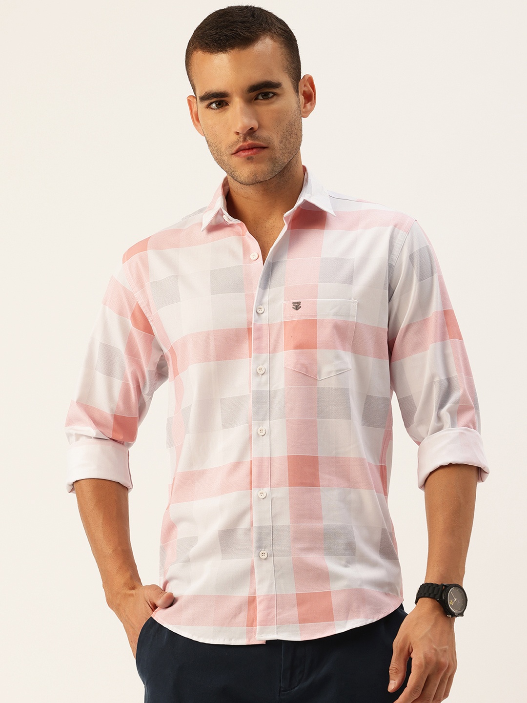 

FIFTY TWO Men Checked Casual Shirt, White