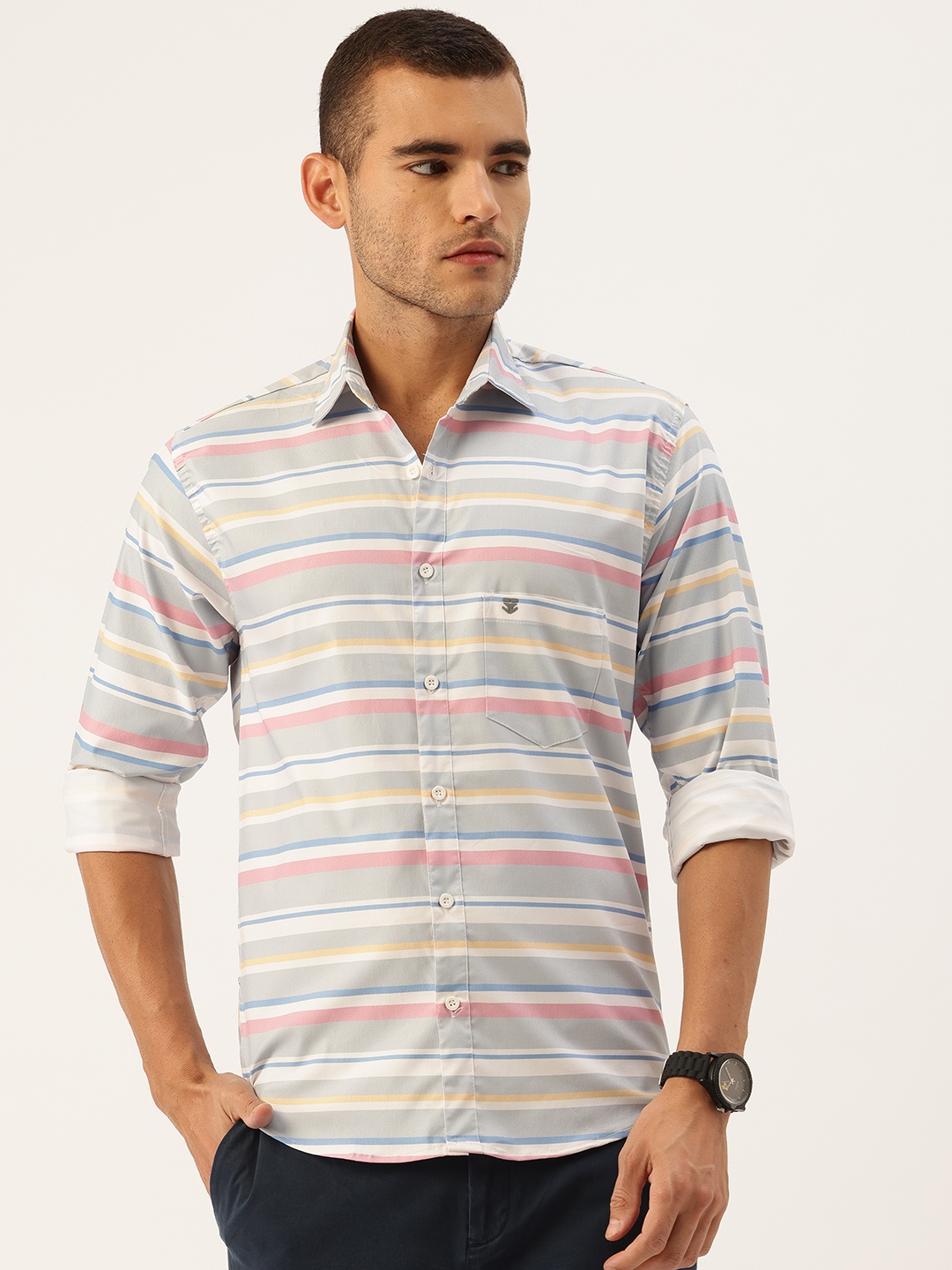 

FIFTY TWO Men Striped Casual Shirt, Grey