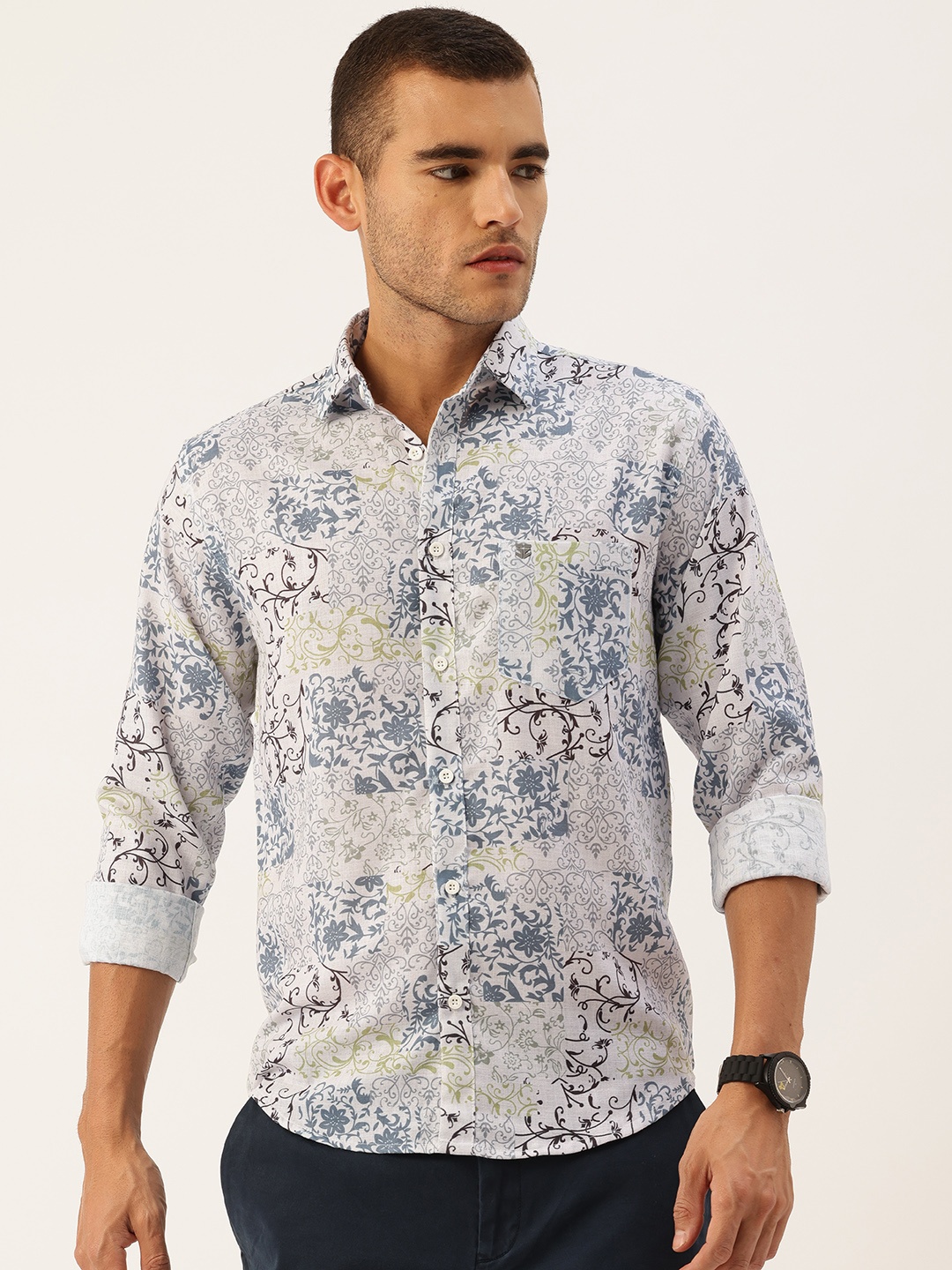 FIFTY TWO Comfort Floral Print Shirt, Grey