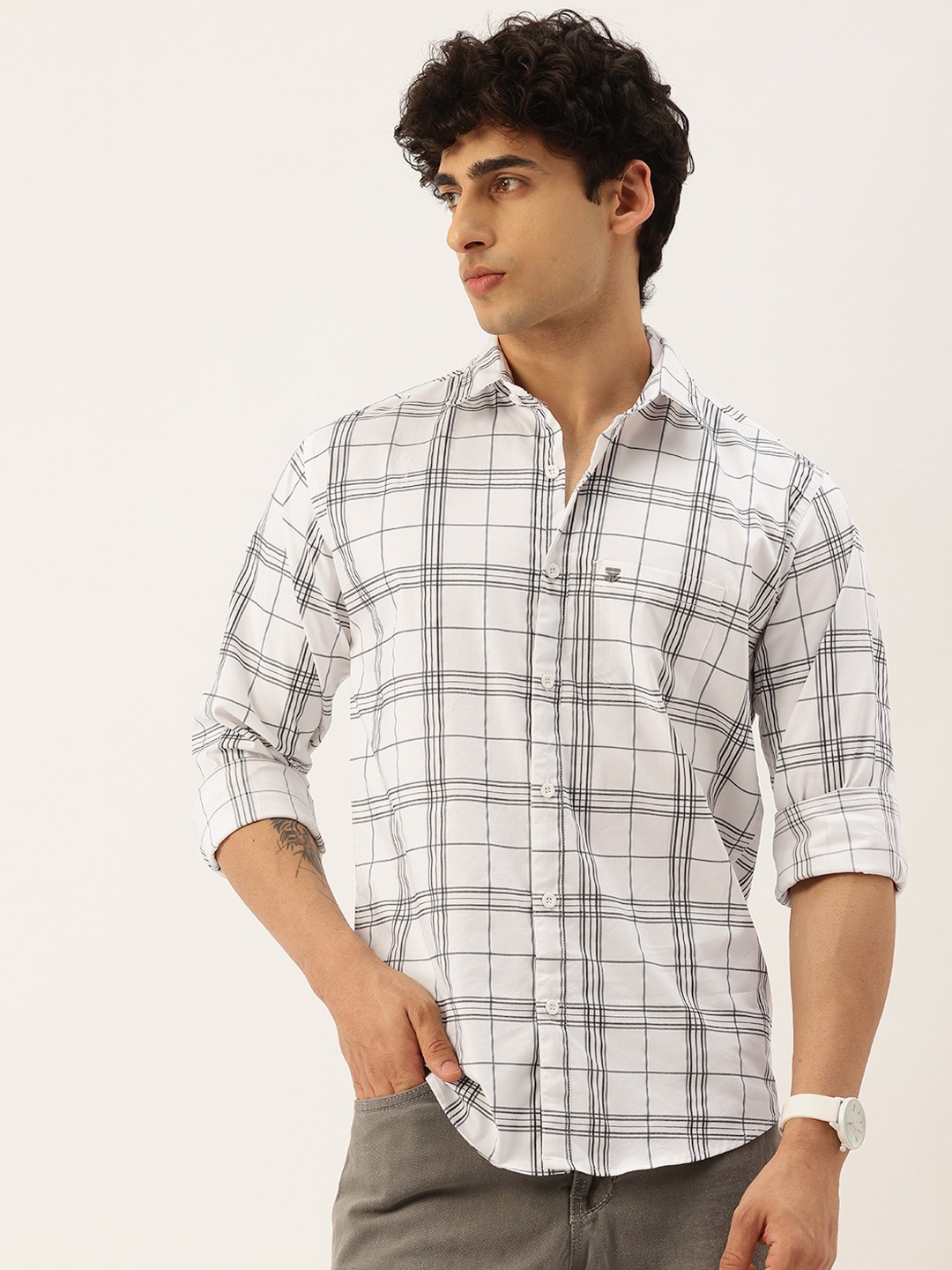 

FIFTY TWO Comfort Monochrome Checked Shirt, White